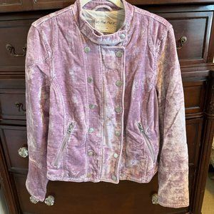 Free People Lilac Colored Crushed Velvet Bomber Jacket - Size M